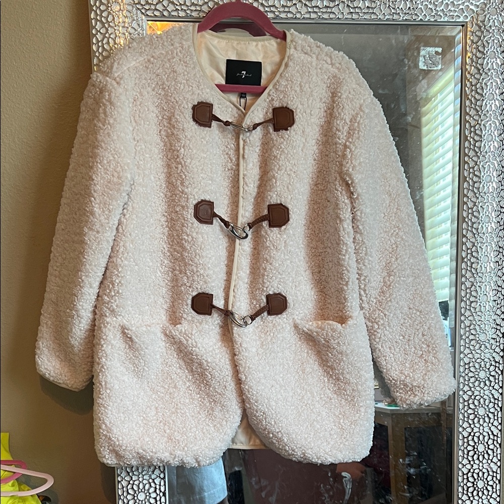 Fay Cream Teddy Jacket with Brown Toggle Accents